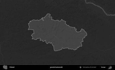 powiat kutnowski. Polonya 'nın idari bölgesi kararmış bir gri tonlama yükseklik haritasına vurgulandı ve özetlendi