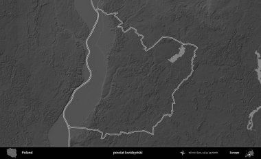 powiat kwidzynski. Polonya 'nın idari bölgesini gri ölçekli bir yükseklik haritasında özetledim