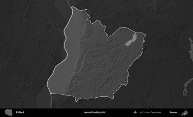 powiat kwidzynski. Polonya 'nın idari bölgesi kararmış bir gri tonlama yükseklik haritasına vurgulandı ve özetlendi