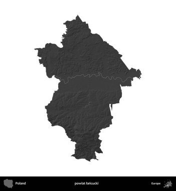 powiat lancucki. Polonya 'nın idari bölgesi gri ölçekli yükseklik haritasında beyaza izole edildi