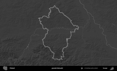 powiat lancucki. Polonya 'nın idari bölgesini gri ölçekli bir yükseklik haritasında özetledim
