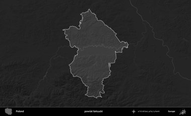 powiat lancucki. Polonya 'nın idari bölgesi kararmış bir gri tonlama yükseklik haritasına vurgulandı ve özetlendi