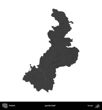 powiat laski. Polonya 'nın idari bölgesi gri ölçekli yükseklik haritasında beyaza izole edildi