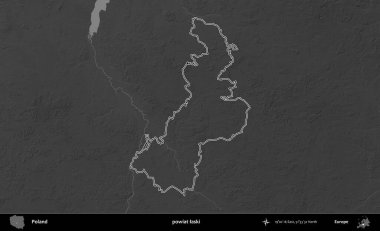 powiat laski. Polonya 'nın idari bölgesini gri ölçekli bir yükseklik haritasında özetledim