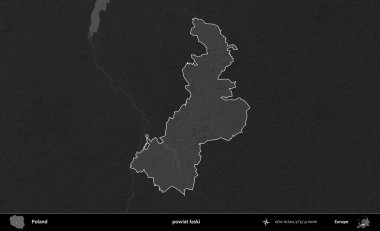 powiat laski. Polonya 'nın idari bölgesi kararmış bir gri tonlama yükseklik haritasına vurgulandı ve özetlendi