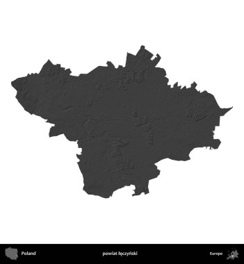 powiat leczynski. Polonya 'nın idari bölgesi gri ölçekli yükseklik haritasında beyaza izole edildi