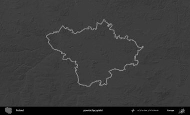 powiat leczynski. Polonya 'nın idari bölgesini gri ölçekli bir yükseklik haritasında özetledim