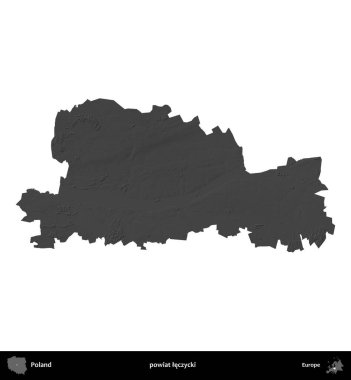 powiat leczycki. Polonya 'nın idari bölgesi gri ölçekli yükseklik haritasında beyaza izole edildi