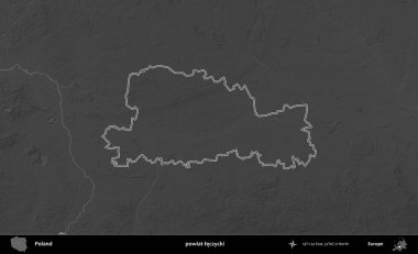 powiat leczycki. Polonya 'nın idari bölgesini gri ölçekli bir yükseklik haritasında özetledim