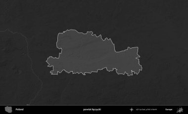 powiat leczycki. Polonya 'nın idari bölgesi kararmış bir gri tonlama yükseklik haritasına vurgulandı ve özetlendi
