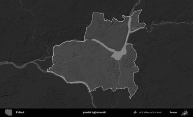 Powiat Lejyononowski. Polonya 'nın idari bölgesi kararmış bir gri tonlama yükseklik haritasına vurgulandı ve özetlendi