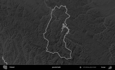 powiat leski. Polonya 'nın idari bölgesini gri ölçekli bir yükseklik haritasında özetledim