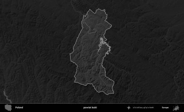 powiat leski. Polonya 'nın idari bölgesi kararmış bir gri tonlama yükseklik haritasına vurgulandı ve özetlendi