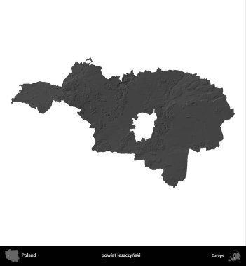 powiat leszczynski. Polonya 'nın idari bölgesi gri ölçekli yükseklik haritasında beyaza izole edildi