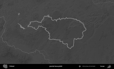 powiat leszczynski. Polonya 'nın idari bölgesini gri ölçekli bir yükseklik haritasında özetledim