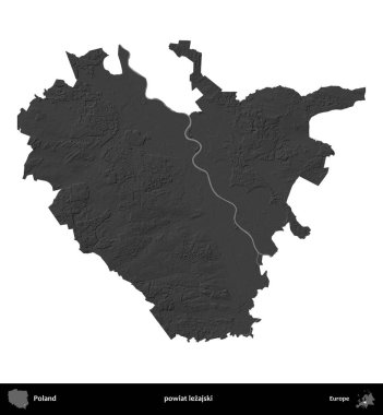 powiat lezajski. Polonya 'nın idari bölgesi gri ölçekli yükseklik haritasında beyaza izole edildi