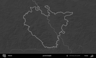 powiat lezajski. Polonya 'nın idari bölgesini gri ölçekli bir yükseklik haritasında özetledim