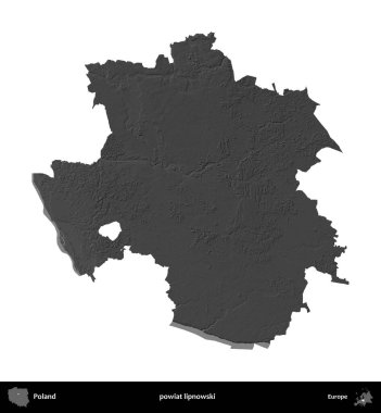 powiat lipnowski. Polonya 'nın idari bölgesi gri ölçekli yükseklik haritasında beyaza izole edildi