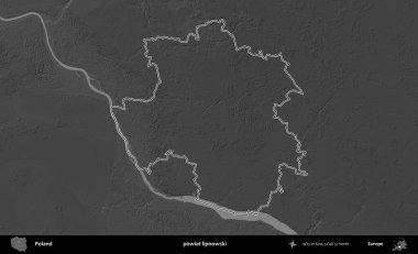 powiat lipnowski. Polonya 'nın idari bölgesini gri ölçekli bir yükseklik haritasında özetledim