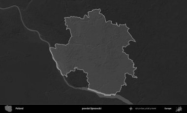 powiat lipnowski. Polonya 'nın idari bölgesi kararmış bir gri tonlama yükseklik haritasına vurgulandı ve özetlendi