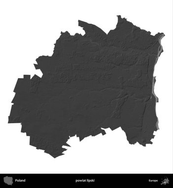 powiat lipski. Polonya 'nın idari bölgesi gri ölçekli yükseklik haritasında beyaza izole edildi