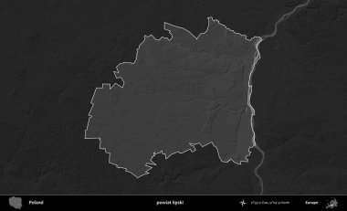 powiat lipski. Polonya 'nın idari bölgesi kararmış bir gri tonlama yükseklik haritasına vurgulandı ve özetlendi