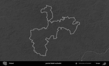 powiat lodzki wschodni. Polonya 'nın idari bölgesini gri ölçekli bir yükseklik haritasında özetledim