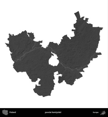 powiat lomzynski. Polonya 'nın idari bölgesi gri ölçekli yükseklik haritasında beyaza izole edildi
