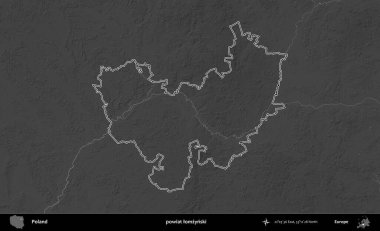 powiat lomzynski. Polonya 'nın idari bölgesini gri ölçekli bir yükseklik haritasında özetledim