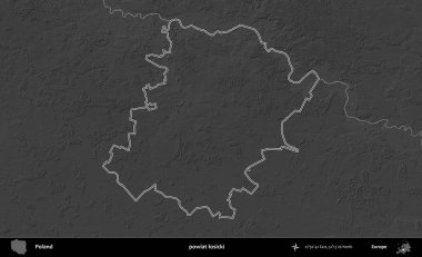 powiat losicki. Polonya 'nın idari bölgesini gri ölçekli bir yükseklik haritasında özetledim