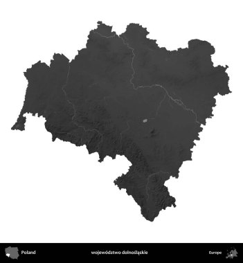 wojewodz2 dolnoslaskie. Polonya 'nın idari bölgesi gri ölçekli yükseklik haritasında beyaza izole edildi