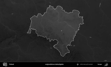 wojewodz2 dolnoslaskie. Polonya 'nın idari bölgesi kararmış bir gri tonlama yükseklik haritasına vurgulandı ve özetlendi