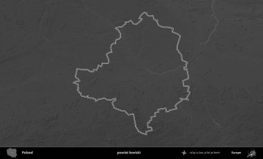 powiat lowicki. Polonya 'nın idari bölgesini gri ölçekli bir yükseklik haritasında özetledim