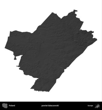 powiat lubaczowski. Polonya 'nın idari bölgesi gri ölçekli yükseklik haritasında beyaza izole edildi
