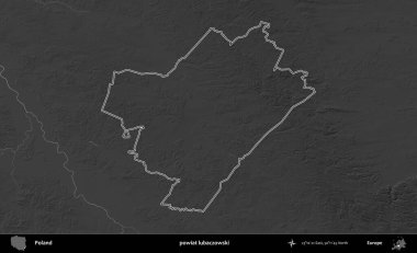 powiat lubaczowski. Polonya 'nın idari bölgesini gri ölçekli bir yükseklik haritasında özetledim