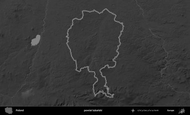 powiat lubanski. Polonya 'nın idari bölgesini gri ölçekli bir yükseklik haritasında özetledim