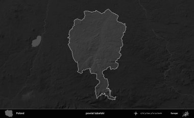 powiat lubanski. Polonya 'nın idari bölgesi kararmış bir gri tonlama yükseklik haritasına vurgulandı ve özetlendi