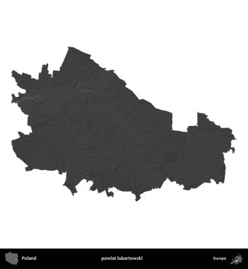 powiat lubartowski. Polonya 'nın idari bölgesi gri ölçekli yükseklik haritasında beyaza izole edildi