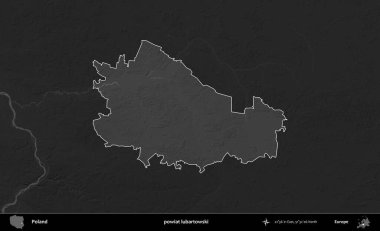 powiat lubartowski. Polonya 'nın idari bölgesi kararmış bir gri tonlama yükseklik haritasına vurgulandı ve özetlendi