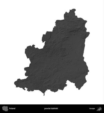 powiat lubinski. Polonya 'nın idari bölgesi gri ölçekli yükseklik haritasında beyaza izole edildi