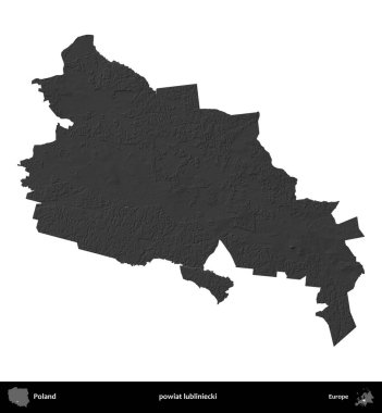 powiat lubliniecki. Polonya 'nın idari bölgesi gri ölçekli yükseklik haritasında beyaza izole edildi