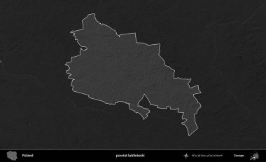 powiat lubliniecki. Polonya 'nın idari bölgesi kararmış bir gri tonlama yükseklik haritasına vurgulandı ve özetlendi