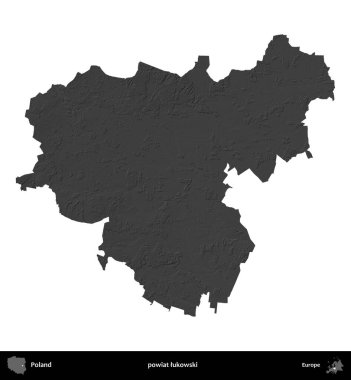 powiat lukowski. Polonya 'nın idari bölgesi gri ölçekli yükseklik haritasında beyaza izole edildi