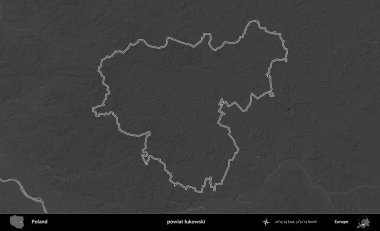 powiat lukowski. Polonya 'nın idari bölgesini gri ölçekli bir yükseklik haritasında özetledim