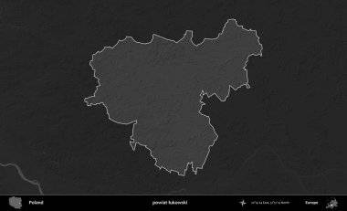 powiat lukowski. Polonya 'nın idari bölgesi kararmış bir gri tonlama yükseklik haritasına vurgulandı ve özetlendi