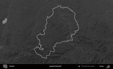 powiat lwowecki. Polonya 'nın idari bölgesini gri ölçekli bir yükseklik haritasında özetledim
