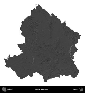 powiat makowski. Polonya 'nın idari bölgesi gri ölçekli yükseklik haritasında beyaza izole edildi