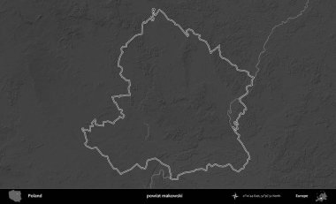 powiat makowski. Polonya 'nın idari bölgesini gri ölçekli bir yükseklik haritasında özetledim