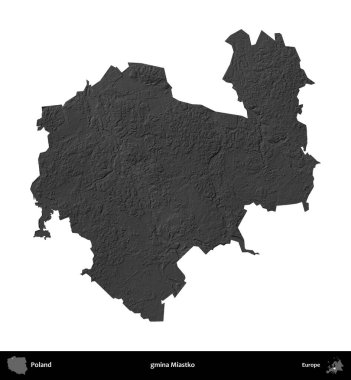 gmina Miastko. Polonya 'nın idari bölgesi gri ölçekli yükseklik haritasında beyaza izole edildi