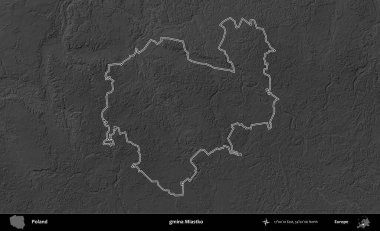 gmina Miastko. Polonya 'nın idari bölgesini gri ölçekli bir yükseklik haritasında özetledim